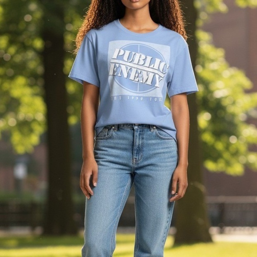 Recycled Karma Unisex Public Enemy 1990‎ Tour Graphic T-Shirt Powder Blue M